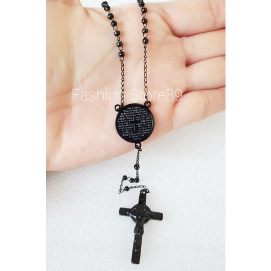 Kalung Rosario Salib Titanium 2mm 4mm 5mm warna gold white black import kualitas premium terjamin antikarat bestseller Kalung Rosario kalung rohani Salib doa