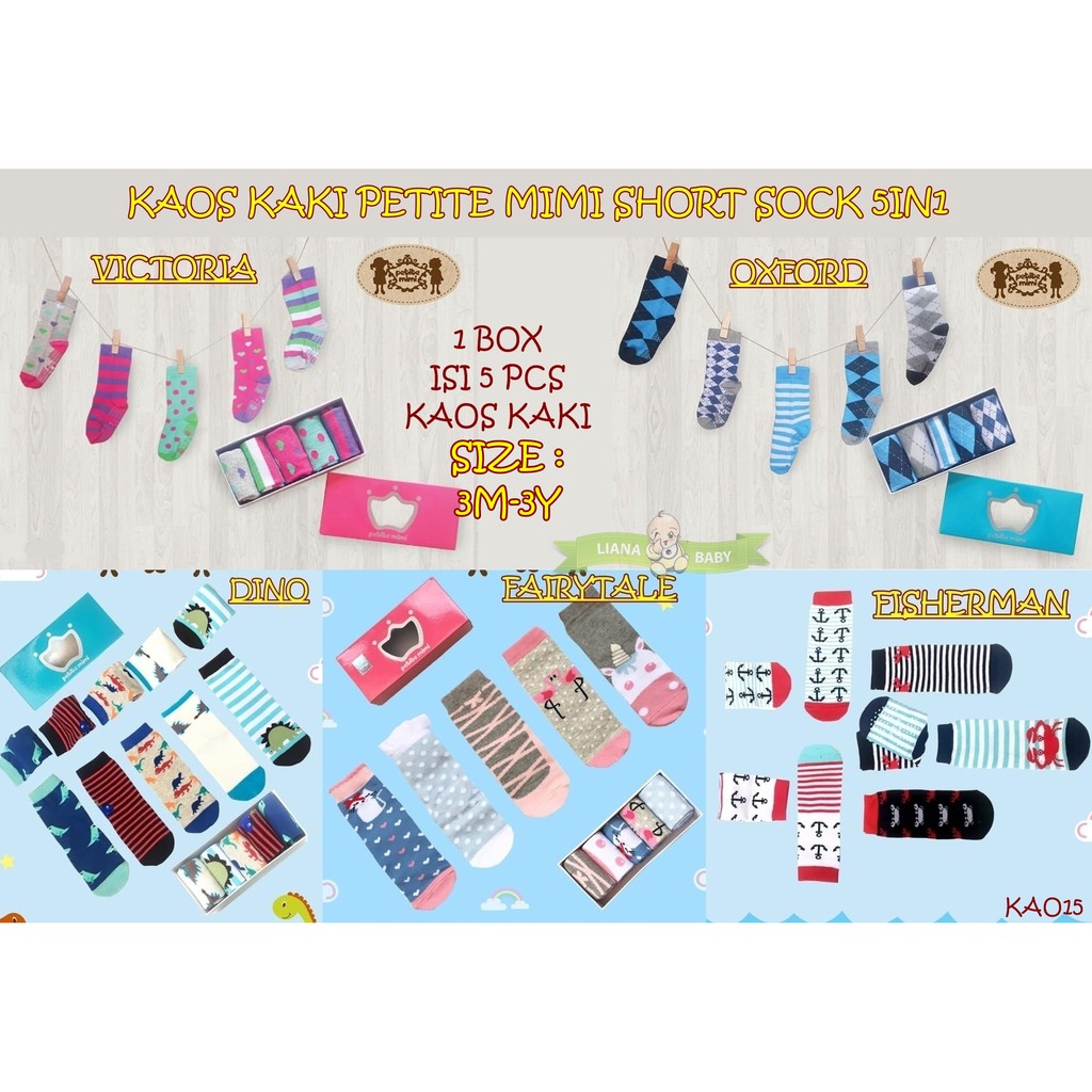 KAO15 KAOS KAKI PETITE MIMI SHORT SOCK 5IN1 / KAOS KAKI ANAK