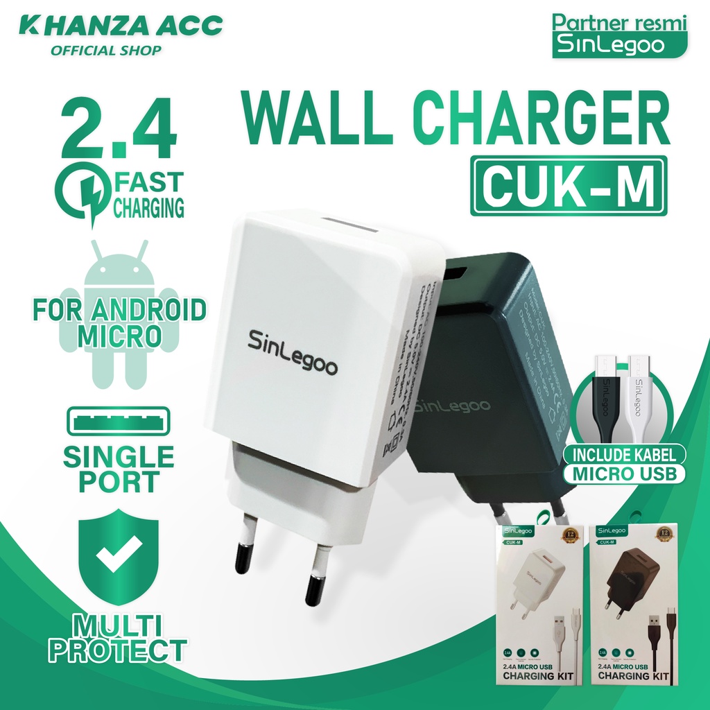 KHANZAACC SINLEGOO CUK-M Wall Charger Plus Kabel Data 2.4A Micro USB Single Port