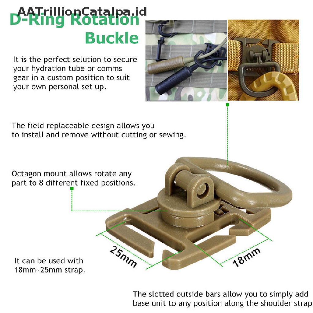 Aatrillioncatalpa 2PCS Gesper D-Ring Swivel 18MM 25MM Untuk Strap Webbing MOLLE