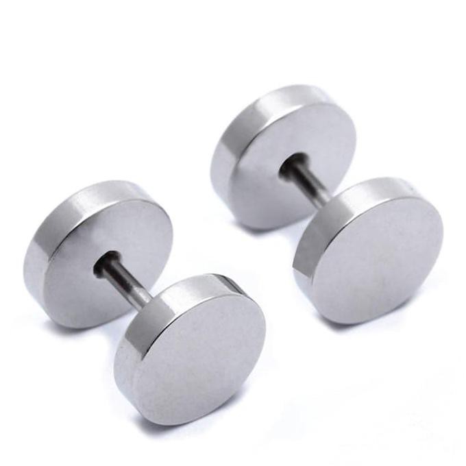 Aksesoris 74A7Rsd2 Anting Pria | Cowok| Lelaki Barbell Titanium Steel 10 Mm (Per 1 Buah) - Perak