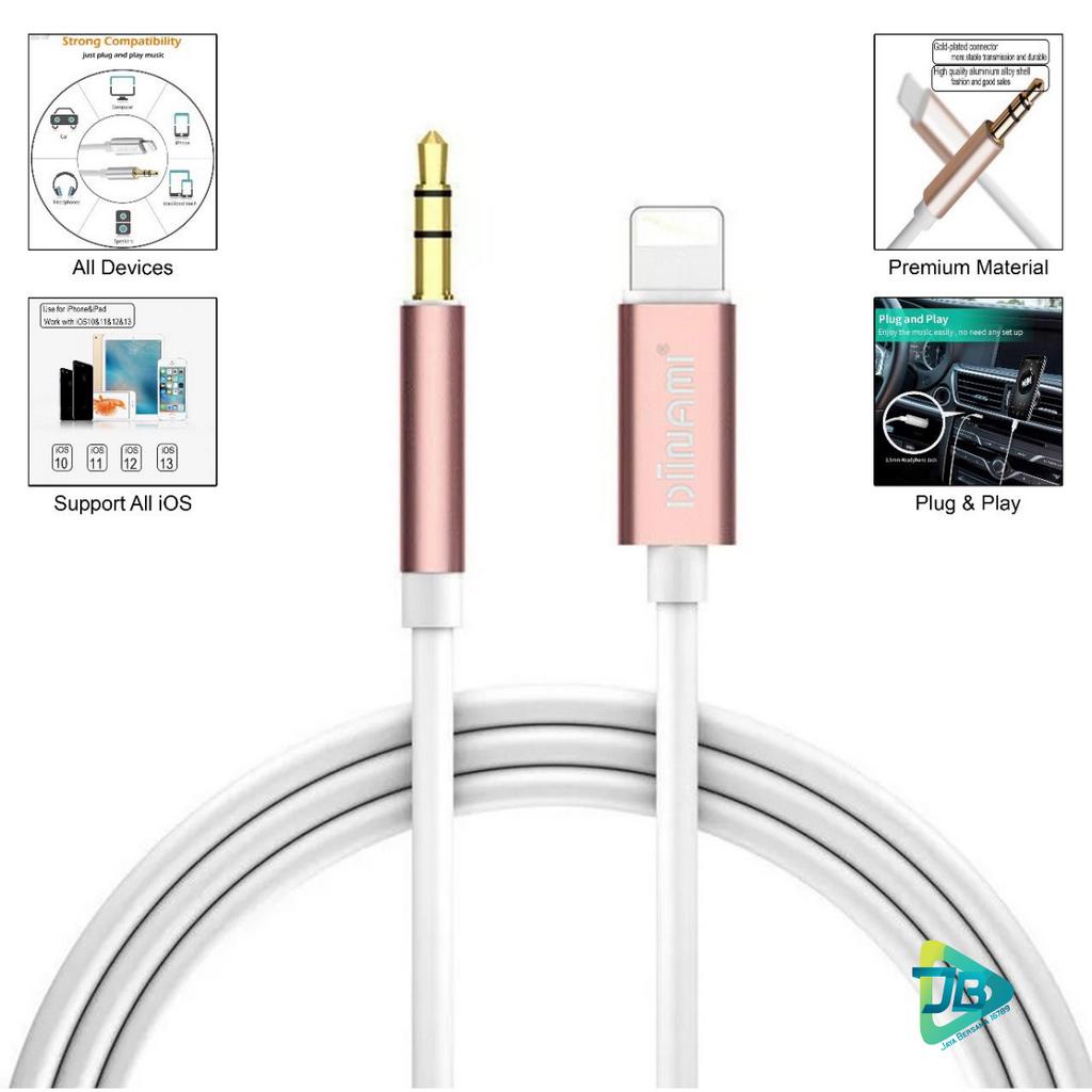 ￼DIINAMI KABEL IPHONE LIGHTNING TO AUX 3.5MM ,TYPE C TO JACK 3.5MM PREMIUM NYLON KABEL AUDIO JB8809