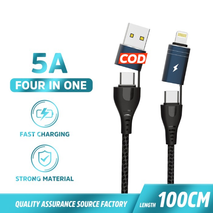 Kabel Data 3 in1 Micro+Lightning+Type-C Telescopic cable iPhone Fast Charging Xiaomi Samsung Vivo-CT10 BLACK 5A