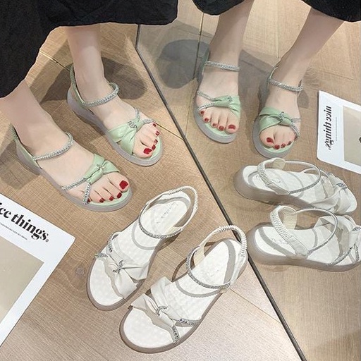 TBIG [COD] Sandal Flat Tali Wanita QUENBI Import Korea Style Santai Wanita Remaja