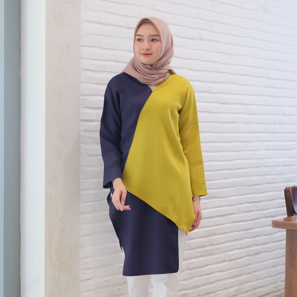 Davina Blouse Navy Lemon  tunik murah promo best 