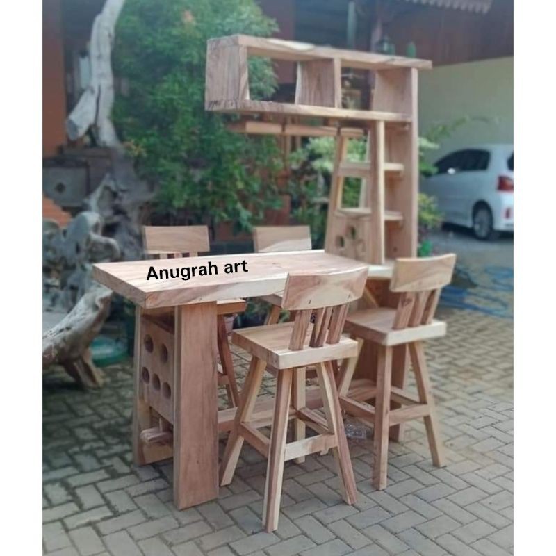 Meja bar trembesi, kursi bar trembesi mini bar