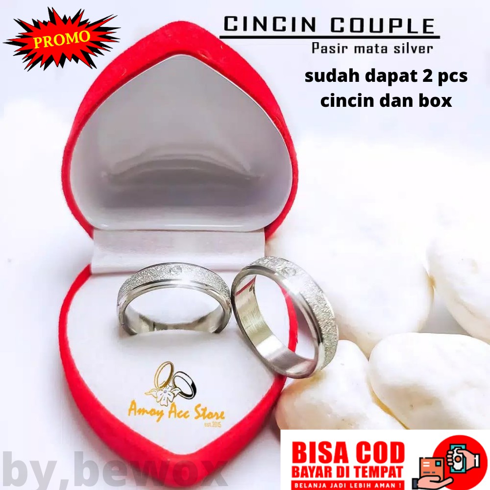 COD KK!!! CINCIN Kawin Pasir Mata Silver Dapat 2 pcs Dan Free Box Cincin Model Love Berlapis Emas