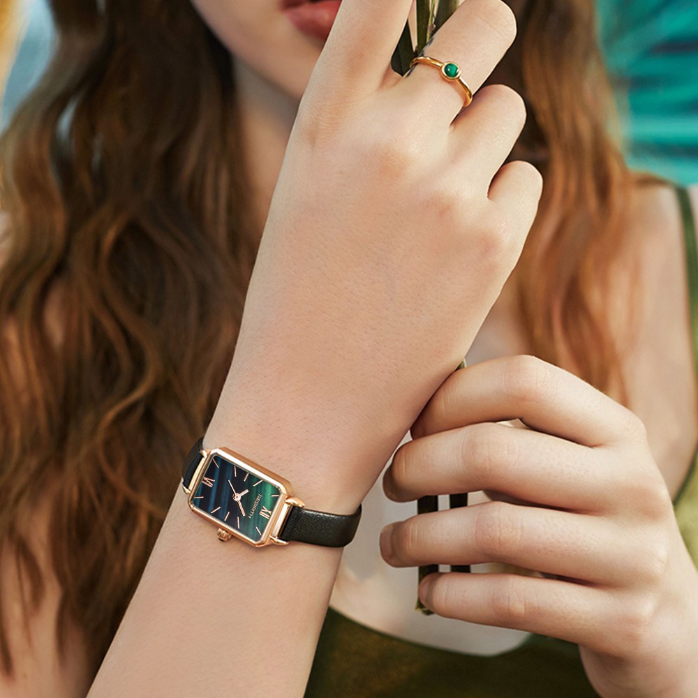 REBIRTH Jam Tangan Wanita Hijau Dial Retro Style Tali Kulit Tahan Air Kuarsa Jam Tangan Cewek-7