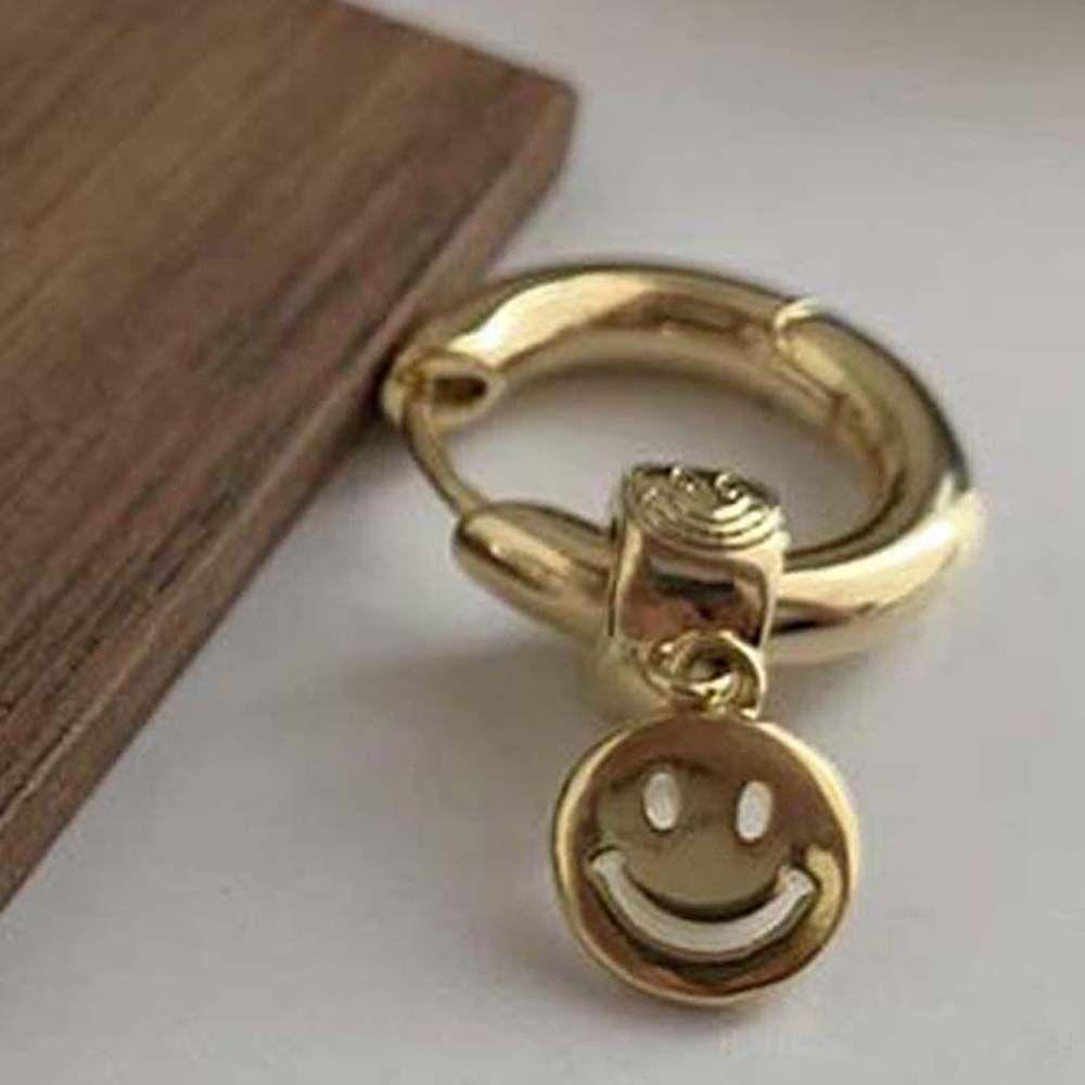 Nickolas1 Smiley Hoop Earrings French Lucu Beruntung Lingkaran Smiley Liontin Fashion Perhiasan Alloy Gaya Korea Wanita Ear Studs