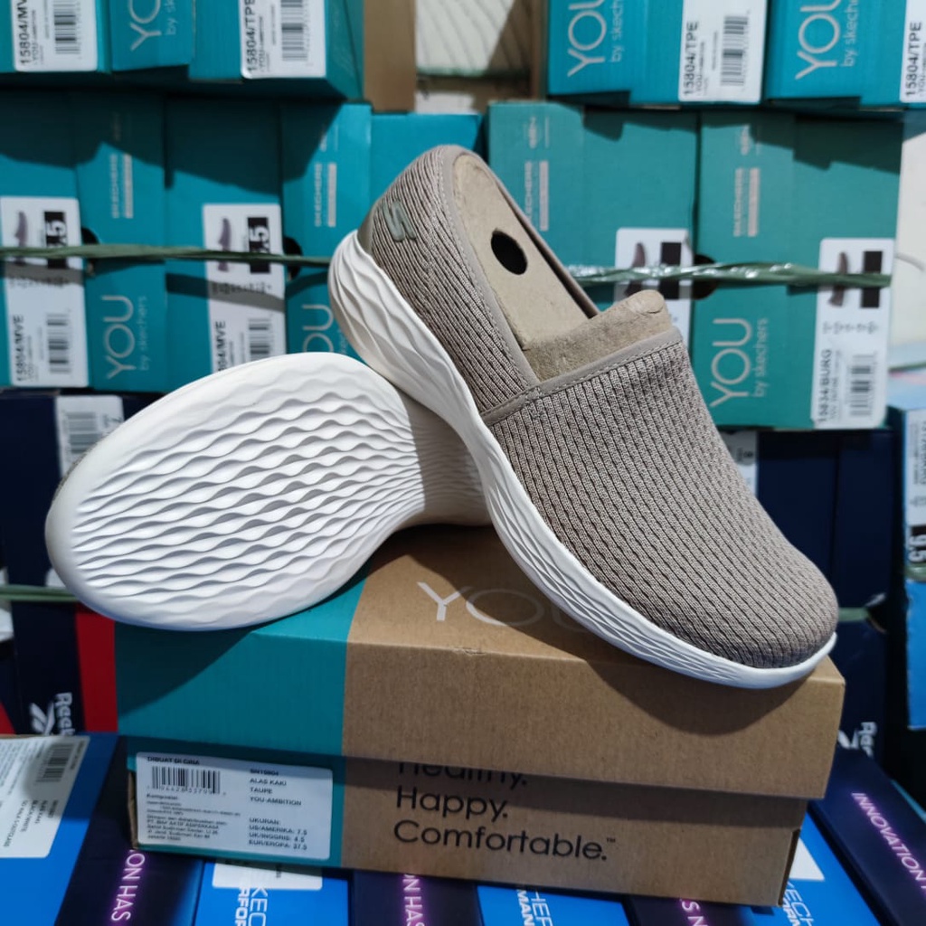 Skechers You Ambition 15804-TPE Taupe Sepatu Slip On Wanita Original