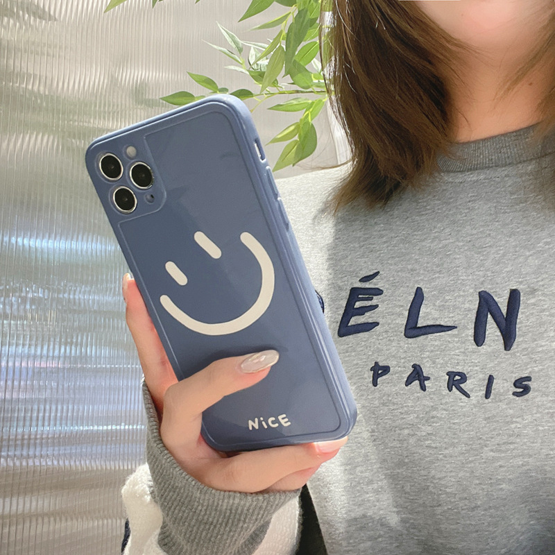 IPHONE Case TPU Soft Phone Warna Solid Smile Face Untuk Iphone14 13 12 Mini 11 Pro Max7 8 Plus Xr Xs Max Se2020