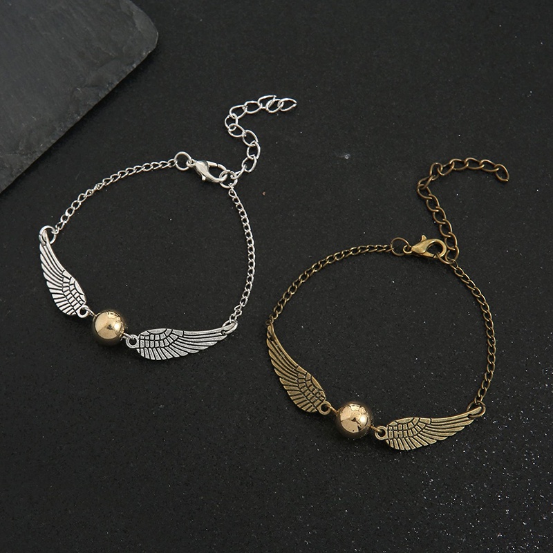 2022 Gelang Tangan Rantai Fashion Motif Sayap + Bulu + Hollow Untuk Perhiasan Wanita / Cosplay Harry Potter