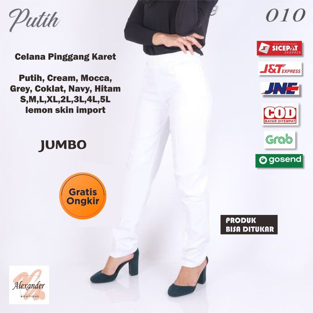 Celana Putih Polos Wanita Pinggang Karet JUMBO Big OverSize 8L 7L6L 5L 4L 3L 2XL XL L M S Celana Pan