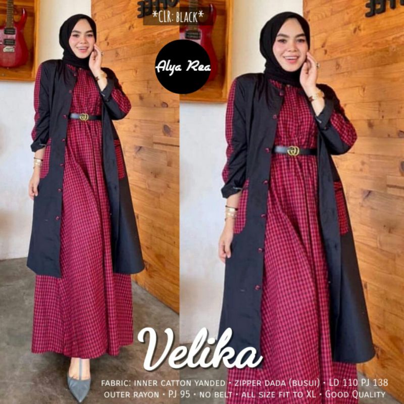 VELIKA SET WANITA SET CARDI DAN DRESS  COTTON YANDED MIX RAYON