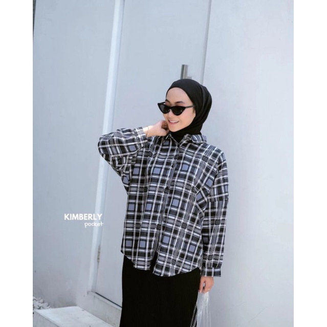 KEMEJA CROP OVERSIZE MOTIF FLANEL ATASAN WANITA NUMMA KIMBERLY GUILEN SHIRT KOREAN STYLE BAHAN WOLFIS - ALLSIZE FIT XL