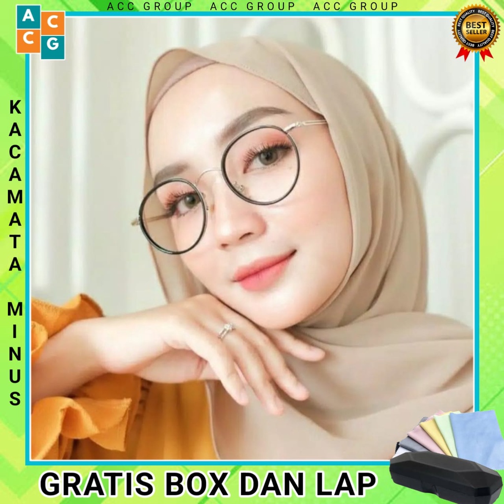 (COD) Kacamata Minus Omma Oppa Double Ring 0.50-6.00 Free Box Dan Lap Pembersih Korean Unisex Style