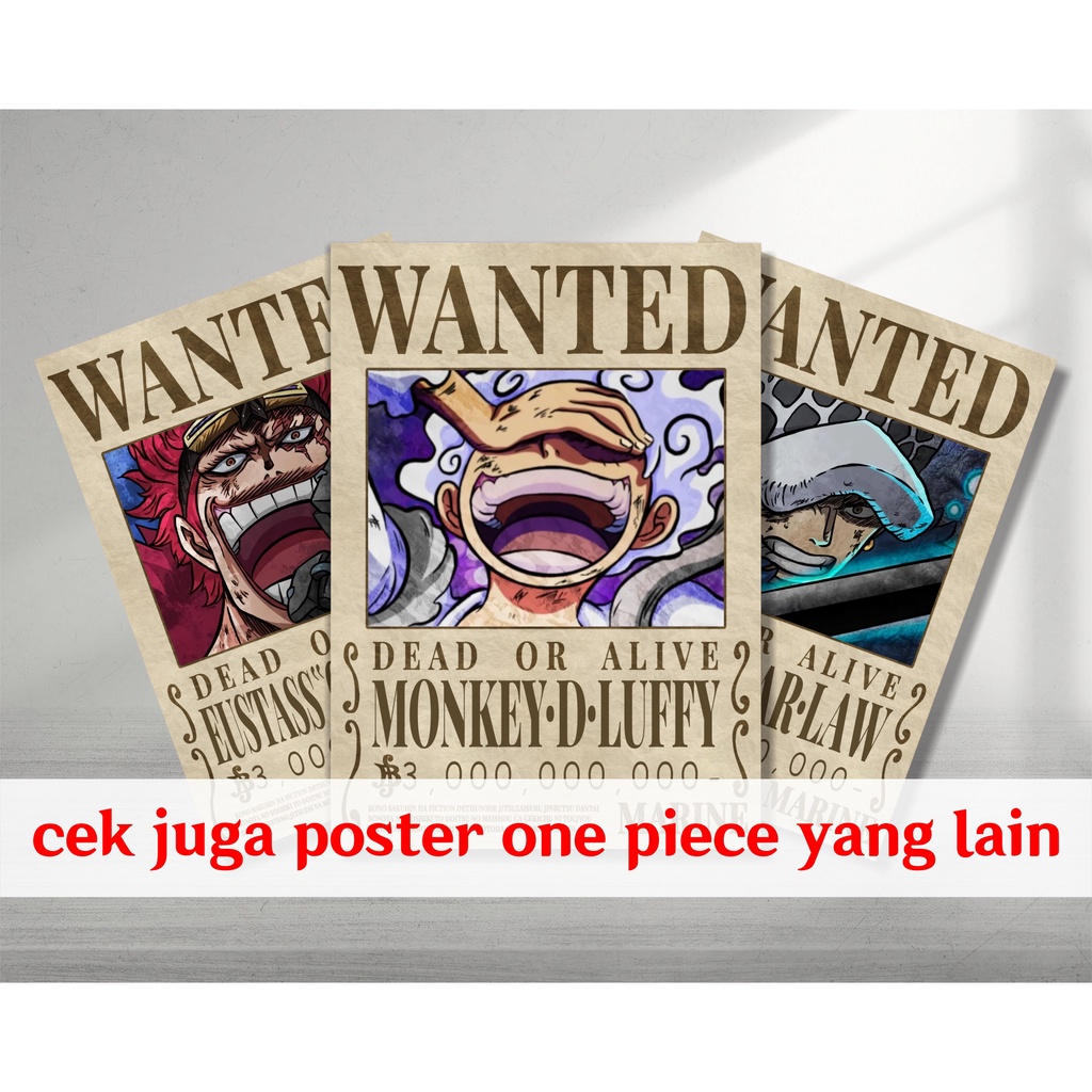 Koleksi Poster A4 Anime One Piece B - Bounty Wanted Luffy Zoro Sanji Nami Robin Chopper Law Ace Sabo Shanks