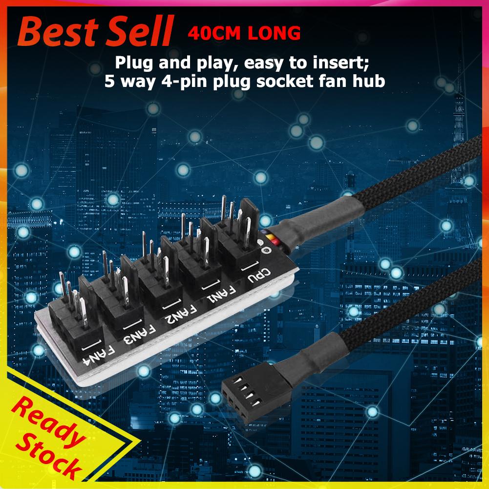 40Cm 1 Ke 5 4-Pin PWM HUB Splitter Kipas CPU PC Case Power Adapter