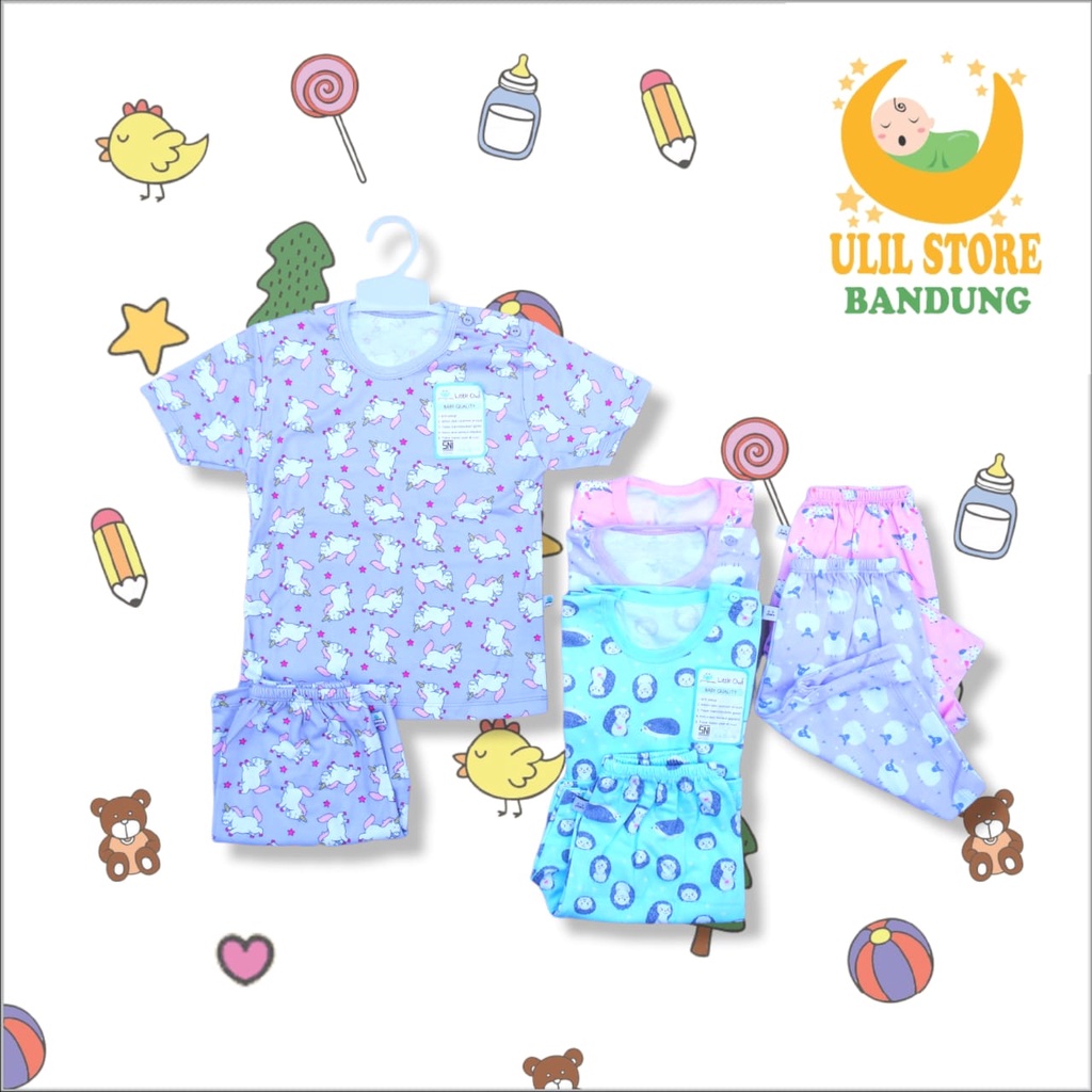 Setelan Baju Bayi Anak Pendek Oblong SNI  Celana Pampers 1-4 Tahun Premium Katun Little Owl