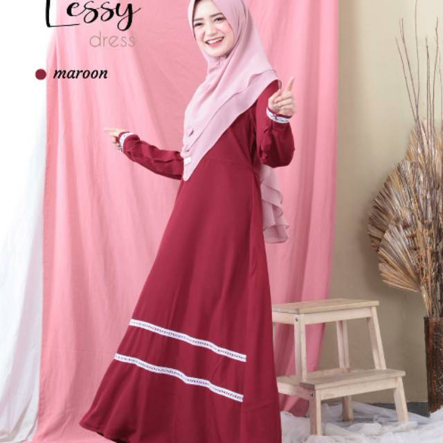 D'zeera Gamis Wanita Lessy Dress Only Motif Polos Kekinian Size M Warna Lime