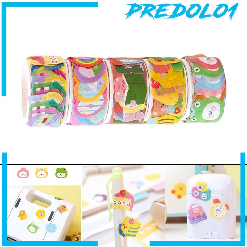 (Predolo1) 5 Rol / Set Stiker Kertas / Selotip Washi Motif Kartun Lucu Untuk Dekorasi Kartu / Scrapbook Diy