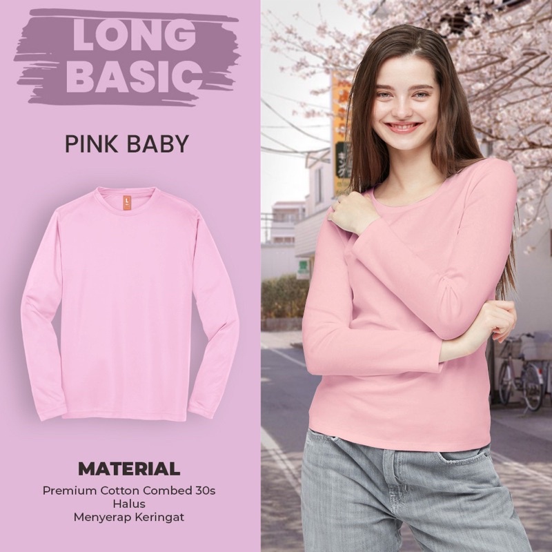 KAOS POLOS COTTON COMBED 30S LENGAN PANJANG-PINK BABY (PJG)