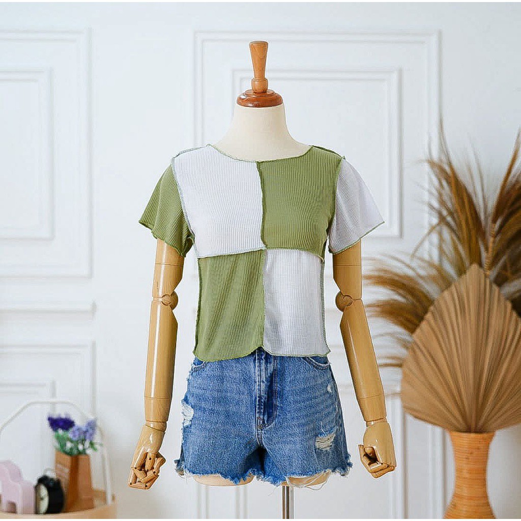 BIG SALE!!! SEAM FRONT CROP COMBINE TOP / PUTRINE BLOCK CROP