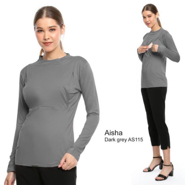 Baju Hamil Menyusui Aisha Dark Grey Manset  Kaos  Busui 