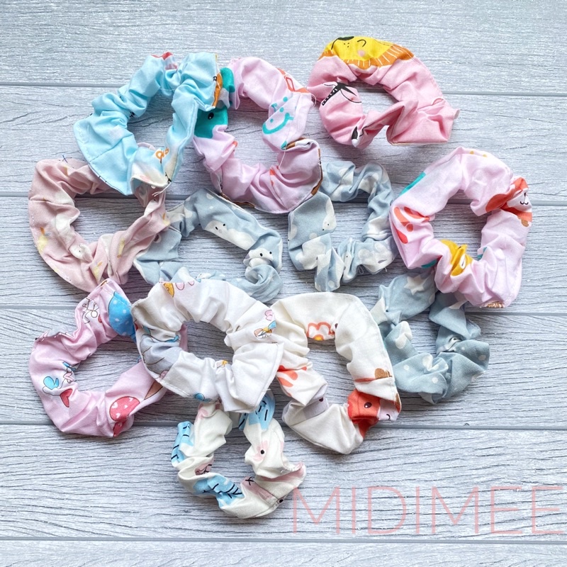 IKAT RAMBUT LUCU FREE POUCH,5 PCS SCRUNCHIE KATUN GRATIS POUCH CANTIK