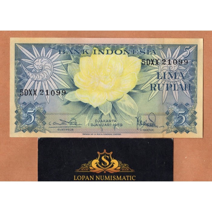 KUNO-UANG- UANG KUNO , 5 RUPIAH 1959 SERI BUNGA UNC -UANG-KUNO.