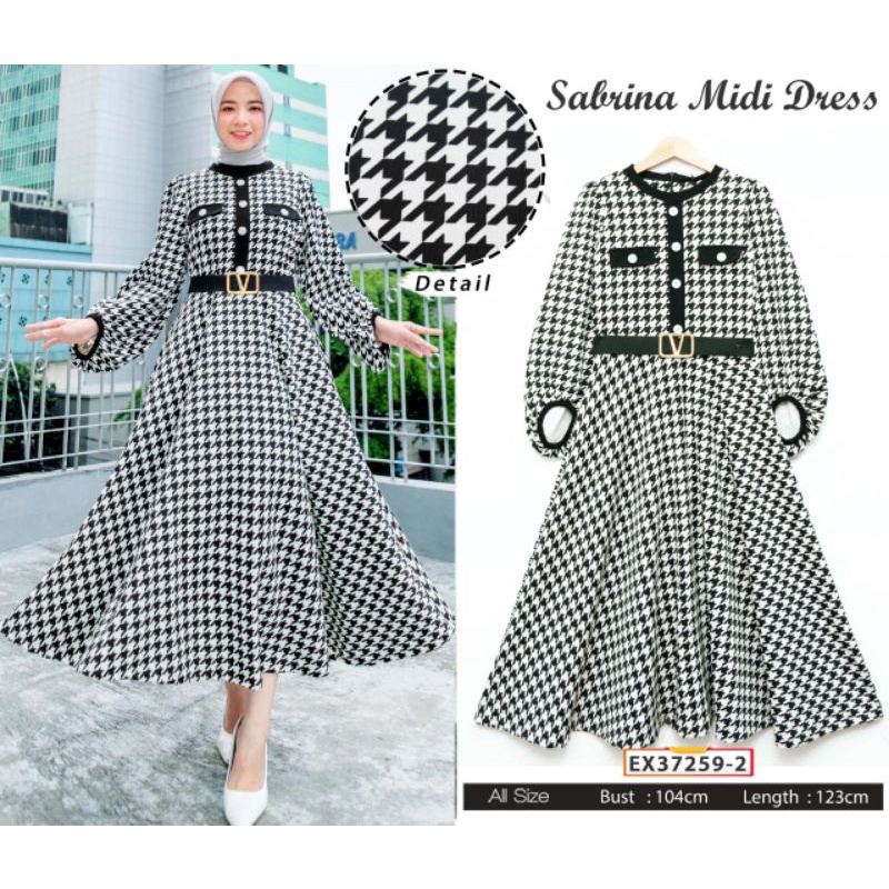 (BISA COD) Midi dress free belt hitam putih/ Raya dress