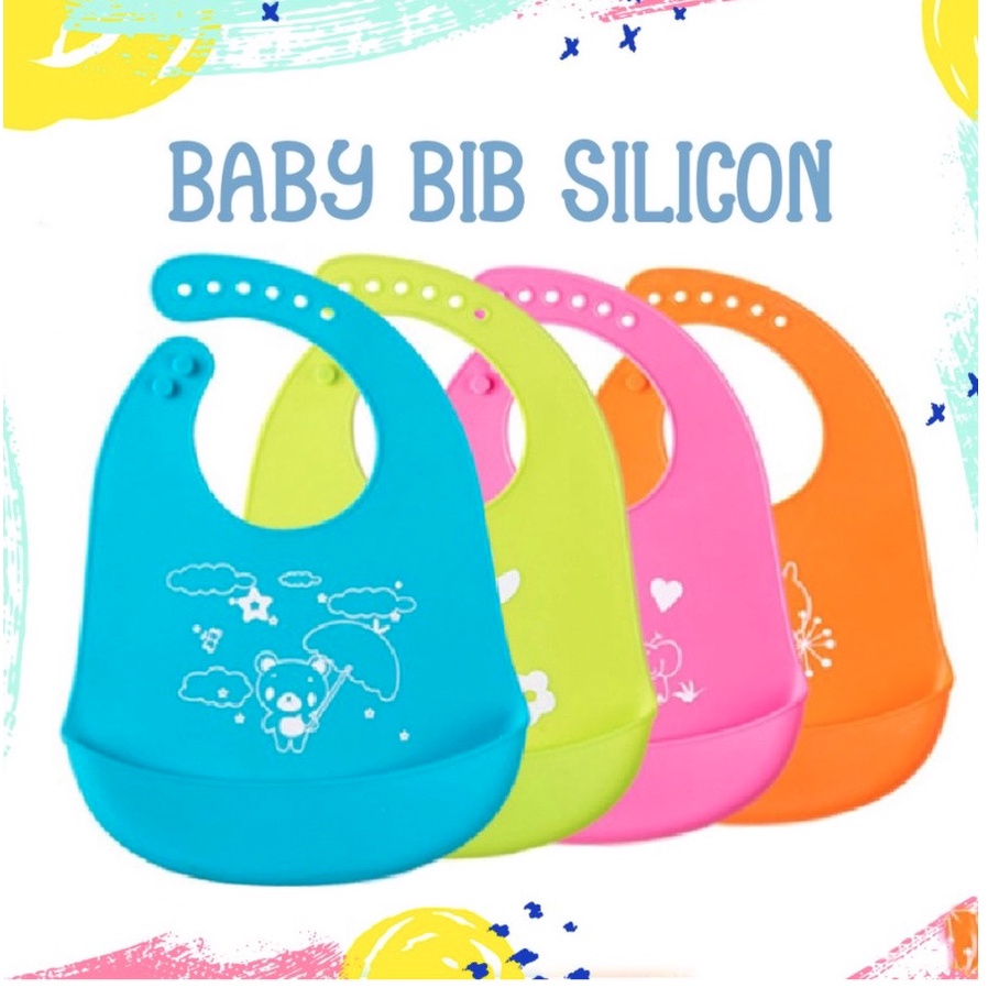 Celemek Bayi Silikon Slabber Bayi WaterProof Anti Kotor Sleber Bayi Baby Bib Silikon Slaber Celemek Makan