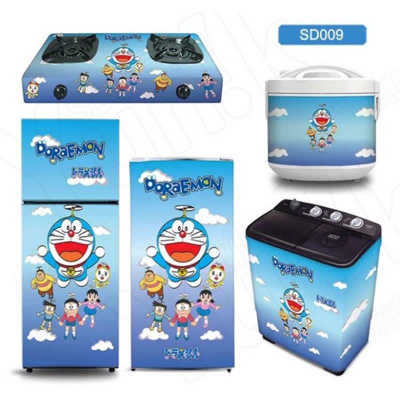 stiker kulkas 1 dan 2 pintu, kompor,magicom,dispenser,AC,Mesin cuci, pintu kamar mandi motif doraemo