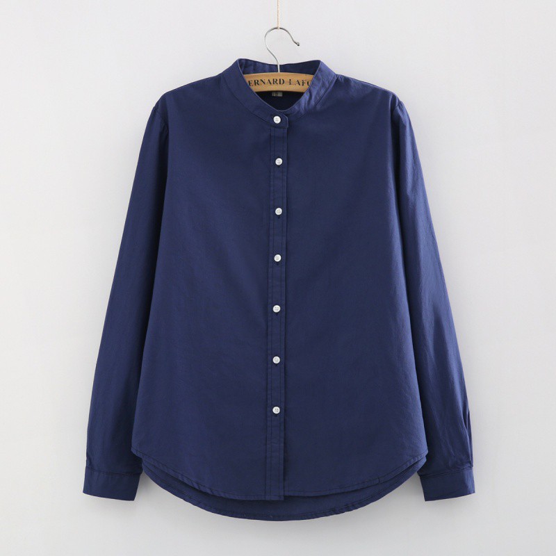 Kemeja Wanita Casual Lengan Panjang Model Kerah Tegak Kemeja Wanita Casual Lengan Panjang Model Kerah Tegak