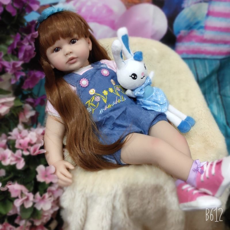 Ready Boneka Reborn Perempuan  Silikon 60 cm Rambut Lurus panjang
