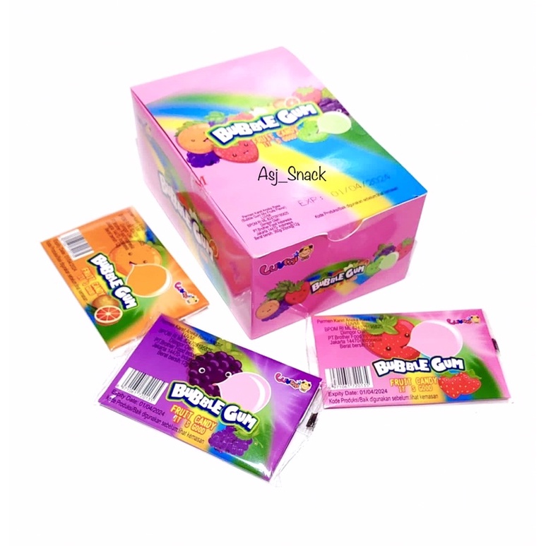 

Bubble Gum Fruit Candy, Permen Karet Aneka Rasa ( 30 pcs x 12g )