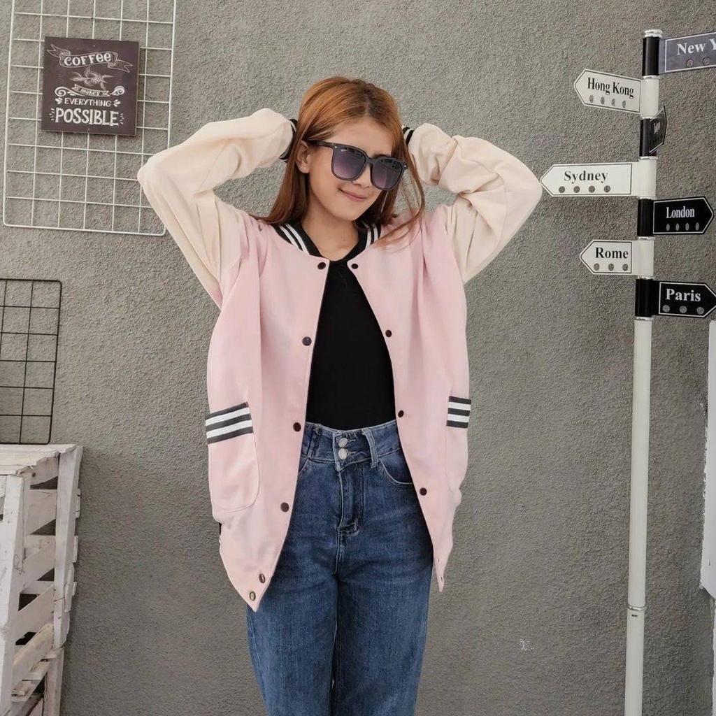 OVAL BASEBALL Sweater Jacket Varsity Baseball Oversize Outerwear Pria Wanita Kekinian Gaya Casual Stylish Ala Korean