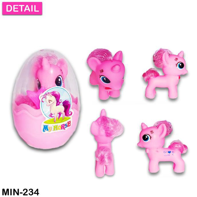 Mainan anak perempuan boneka kecil my horse karakter little pony telur lucu warna warni sisir kaca