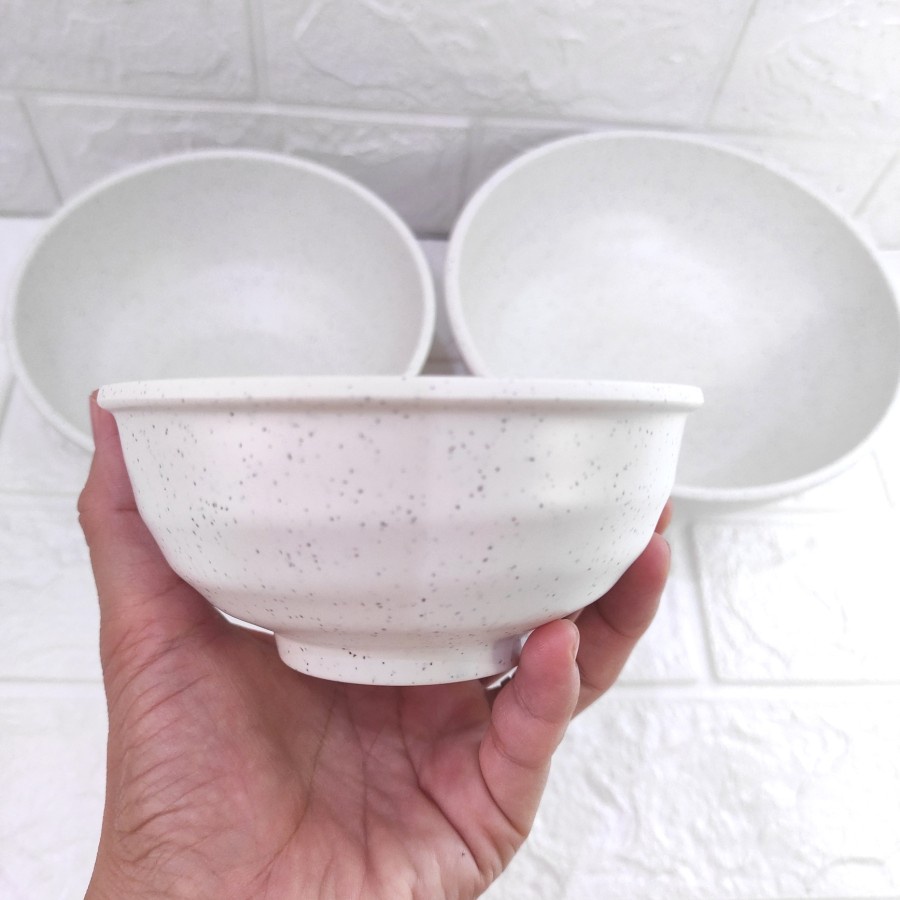 Mangkok Melamin Model Stone Bowl Corak Putih Batu 7,5 6,5 4,5 inch