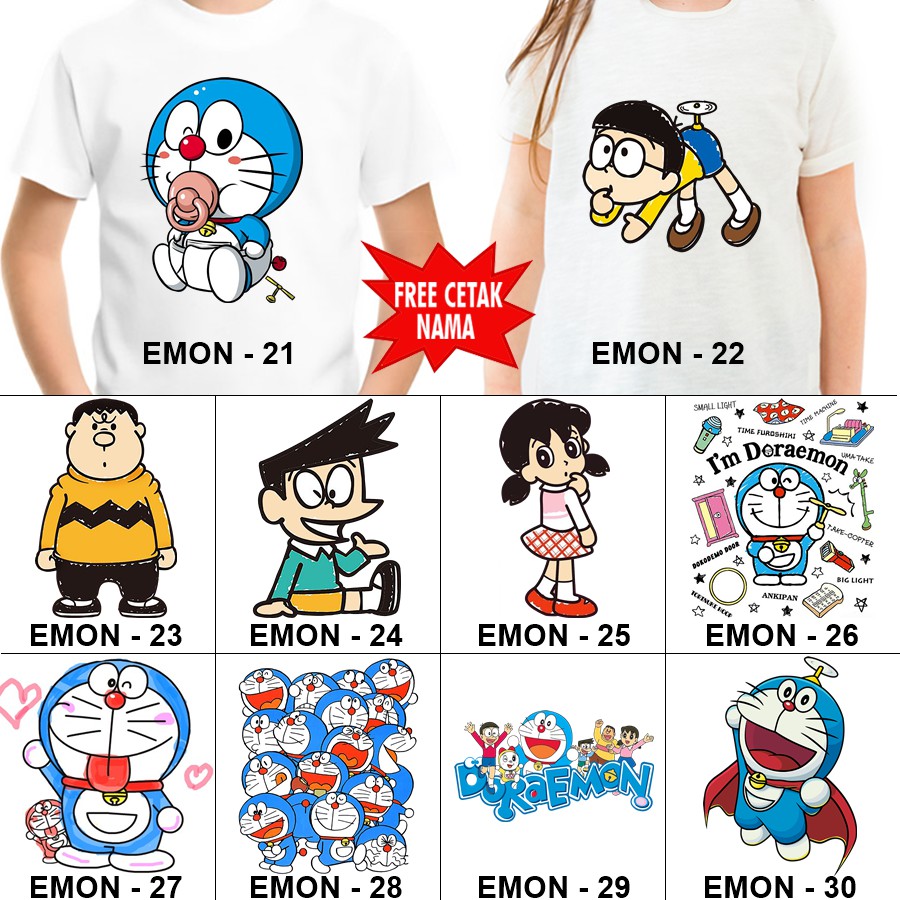  Baju  Kaos ANAK DAN DEWASA DORAEMON  COUPLE  FREE NAMA 