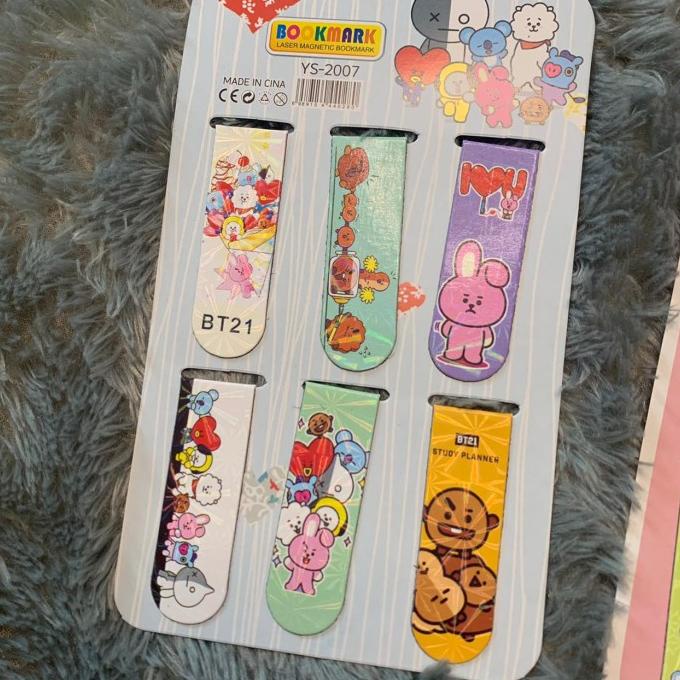 

pembatas buku MAGNET bt21 bts 1 papan isi 6 pcs lucu imut COD bookmark