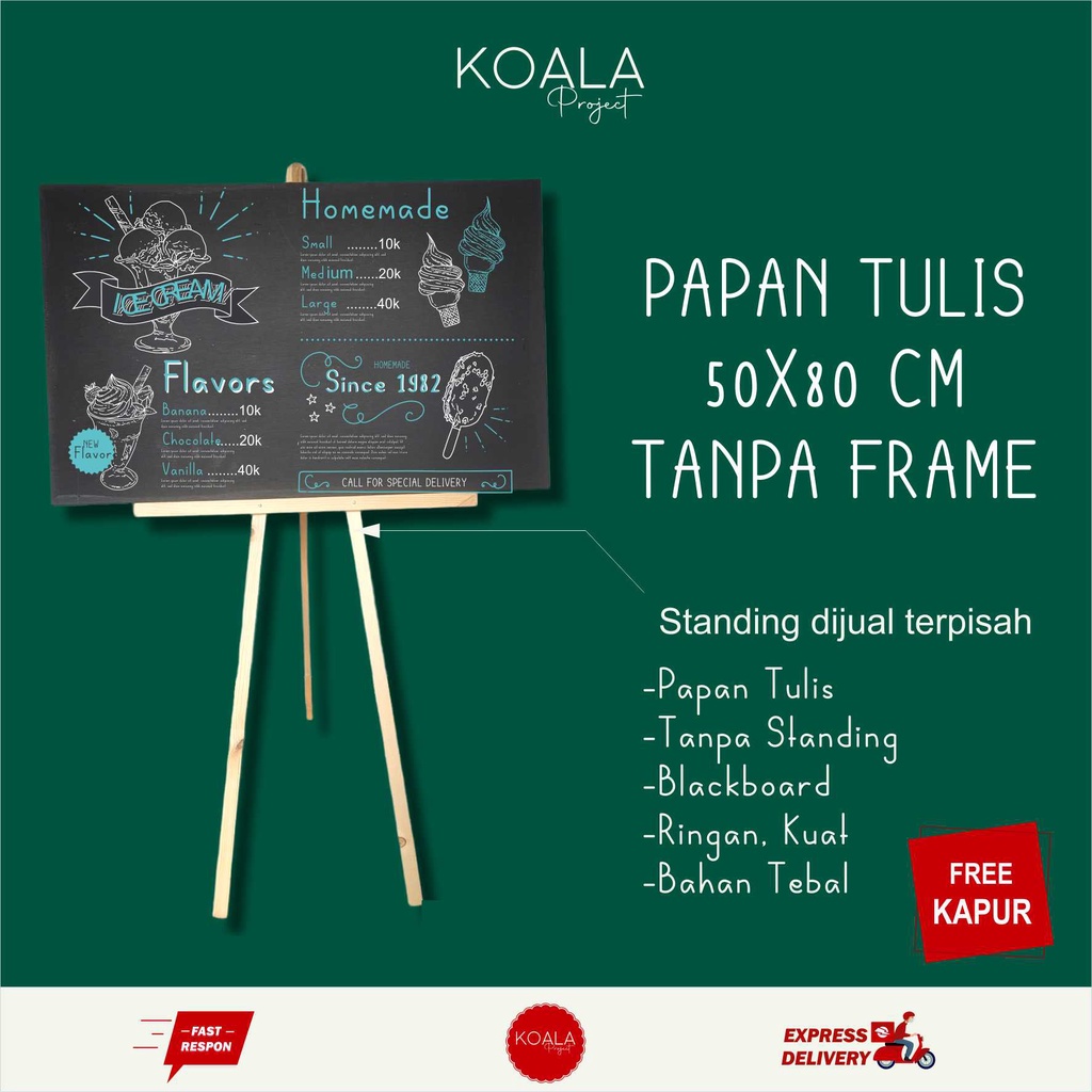 

PAPAN TULIS KAPUR HITAM BLACKBOARD CHALKBOARD 50x80CM TANPA FRAME TANPA STANDING