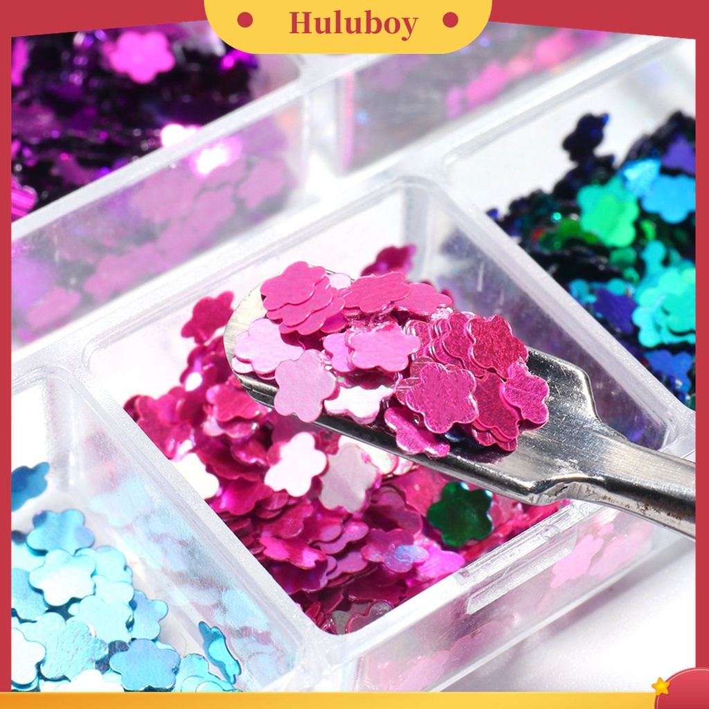 Huluboy Huluboy♡ 6 Grids / Box Serpihan Glitter Sequin Bentuk Bunga Ultra Tipis Untuk Dekorasi Manicure Charms