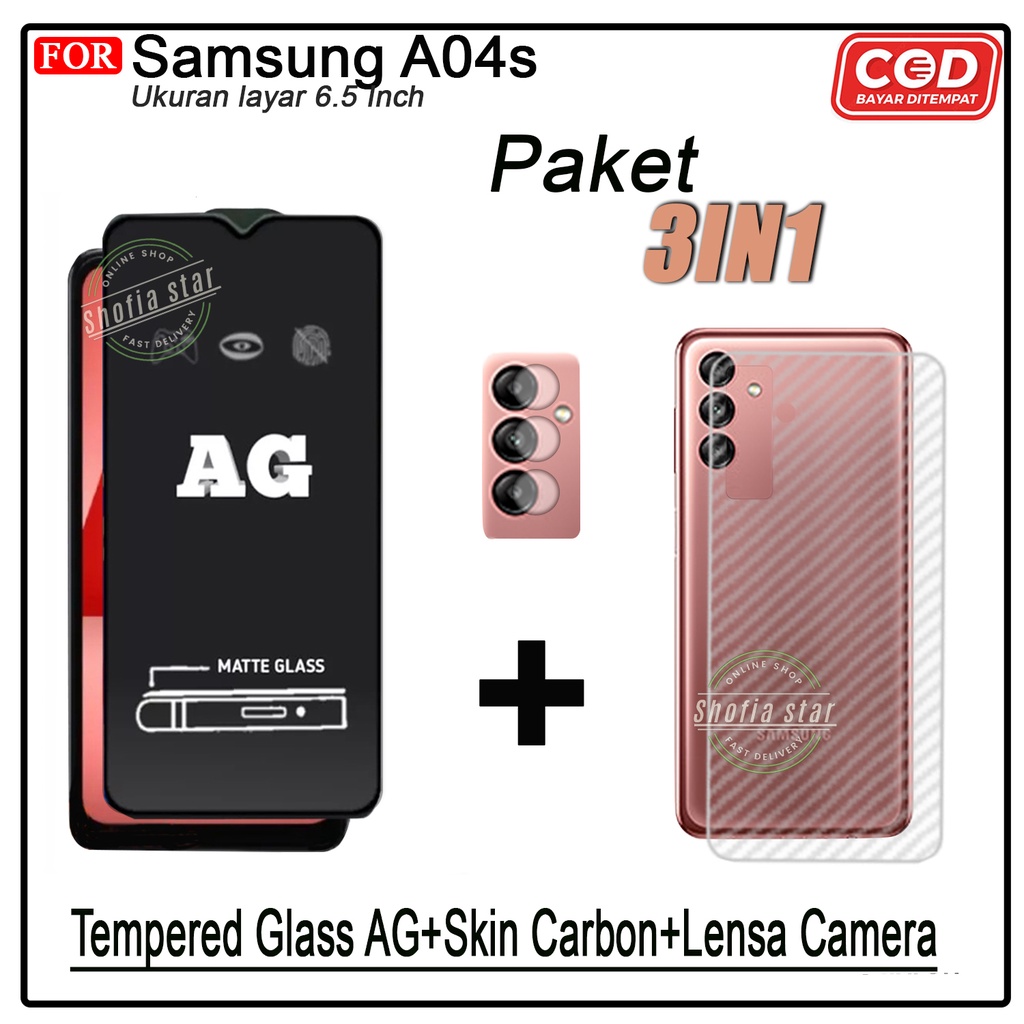 PAKET 3IN1 Tempered Glass Blue Light Samsung A04 A04E A04s A03S A02S Anti Radiasi Full Cover Protect Camera