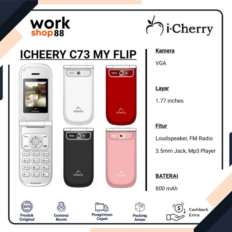HP Baru Icheery C73 My Flip Lipat [ Dual SIM, Mp3 Player, Game, Bluetooth, Kamera ] - Warna Red Whit