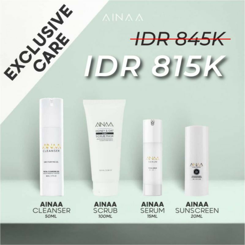 AINAA BEAUTY EXCLUSIVE CARE ( SERUM + CLEANSER + SUNSCREEN + SCRUB MASK )