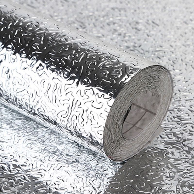 Wallpaper Stiker Dinding Dapur Kitchen Set Alumunium Foil Perak Kulit Jeruk Premium