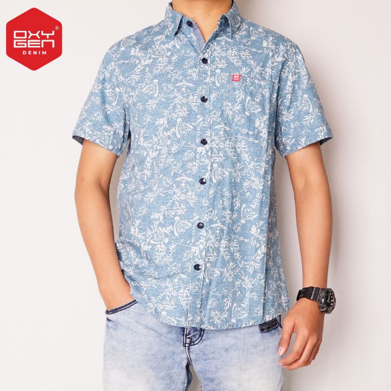 kemeja batik casual  pendek oxygen 1115 biru