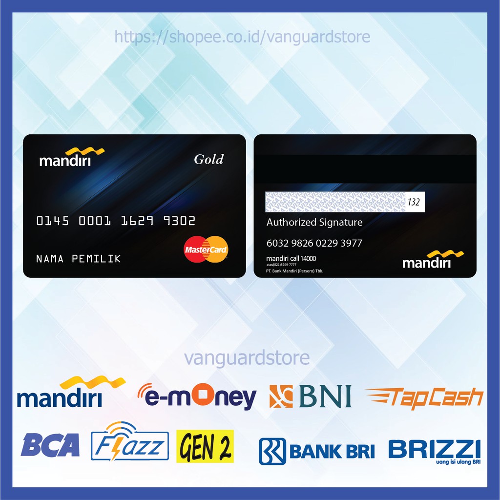 KARTU E MONEY E TOLL DESIGN CREDIT CARD 4 EMONEY MANDIRI FLAZZ BCA BNI TAPCASH BRIZZI BRI - 2 SISI