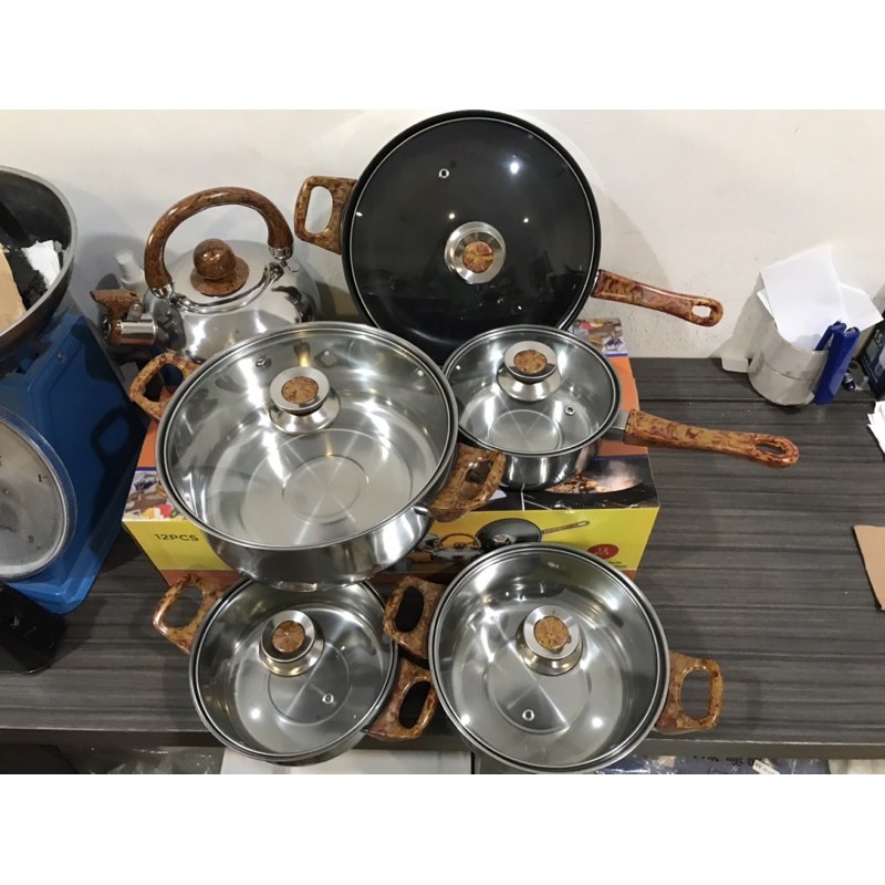 Panci Set 12in1 Serbaguna/Panci Set Tutup kaca dan teko siul 12in1/Panci stainless steel 201